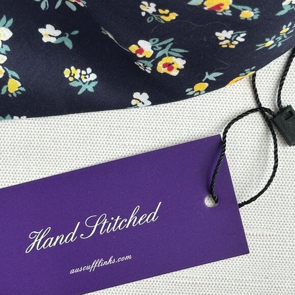 AusCufflinks Men’s Tie NWT Navy Cotton Floral Print Handmade - Picture 9 of 12